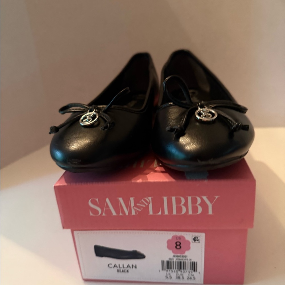 Sam & Libby Black Bow Detail Ballet Flats Women’s 8 NEW